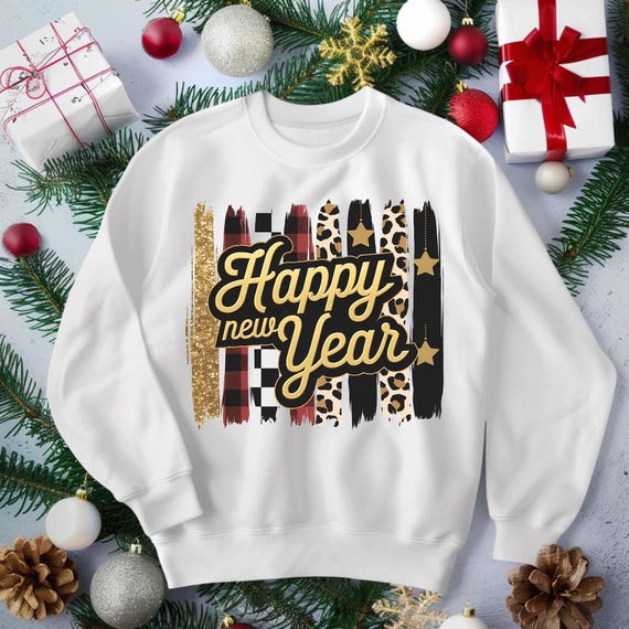 New Year 2025 Crewneck Sweatshirt, Holiday Sweater Gift for Her, Warm Thick Sweater, Comfy Gildan Pullover, New Year Celebration Outfit