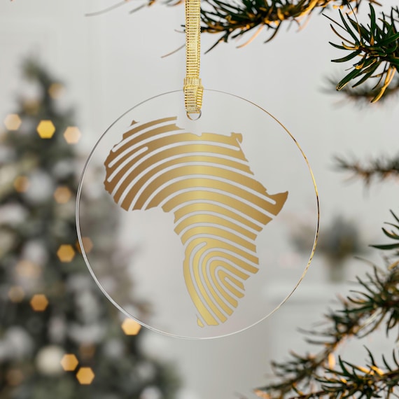 Acrylic Ornaments, African Finger Print Gold Christmas Ornament - African Culture Gift, Black Christmas Decor, Gold Ornament Decoration,