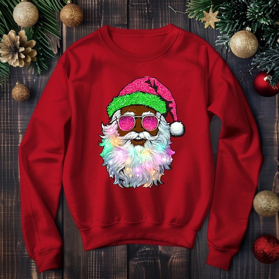 Black Santa Rainbow Beard Sweatshirt, Afrocentric Christmas Gift for Him, Unisex Crewneck Jumper, Black Culture Xmas Apparel, Fun Holiday
