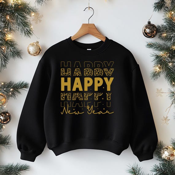 New Year 2025 Crewneck Sweatshirt, Holiday Sweater Gift for Her, Warm Thick Sweater, Comfy Gildan Pullover, New Year Celebration Outfit