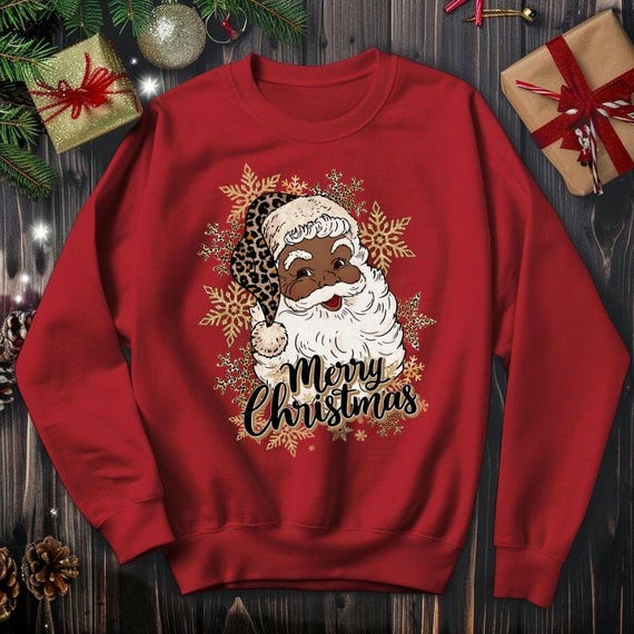 Black Santa Christmas Sweatshirt, African American Holiday Gift, Cute Red Xmas Sweater, Santa Christ Pullover, Black Culture Clothing