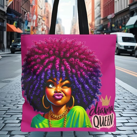 Afrocentric Bold Afro Queen Tote Bag - African American Black Culture Fashion, Eco-Friendly Style, Gifts, Festivals, Empowerment Advocacy
