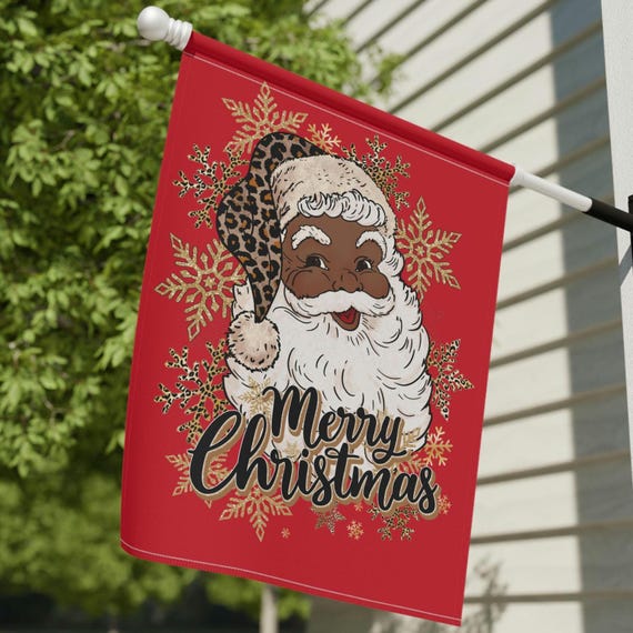 Garden Flag, Black Santa Christmas Flag, House Banner, Holiday Yard Decor, Outdoor Decoration