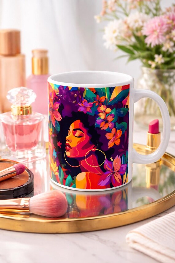 Afrocentric Coffee Mug, Black Girl Magic, Floral Melanin Queen Art - Etsy  Israel