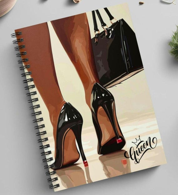 Afrocentric Spiral Notebook - Ruled Line, Black Woman Fashion Journal, Stiletto Lovers Gift, Cute African American Culture Diary, Gift for