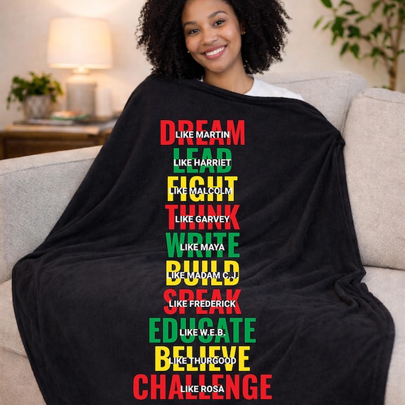 Black History Inspirational Blanket – Dream Like Martin, Lead Like Harriet Throw Blanket – Afrocentric Home Decor, Black Excellence Gift