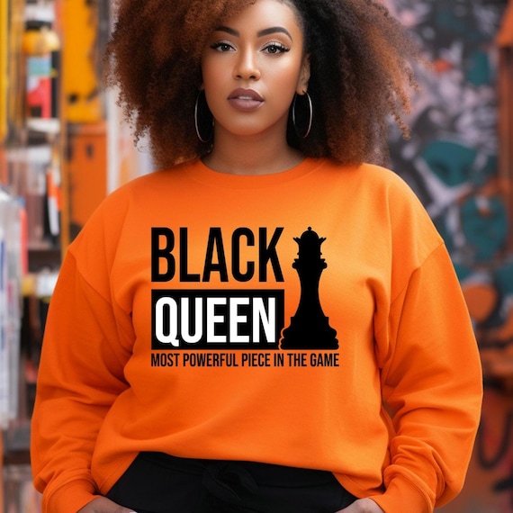 Black Queen Chess Afrocentric Sweatshirt, Black Culture Empowerment Gift, Christmas Birthday Gift for Her, Mom, Wife, Daughter, Orange