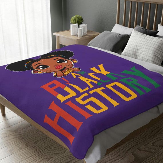 Blanket, African American Girl Purple Throw Gift for Daughter Granddaughter, Afrocentric Black Culture Cute Birthday, Black History Month