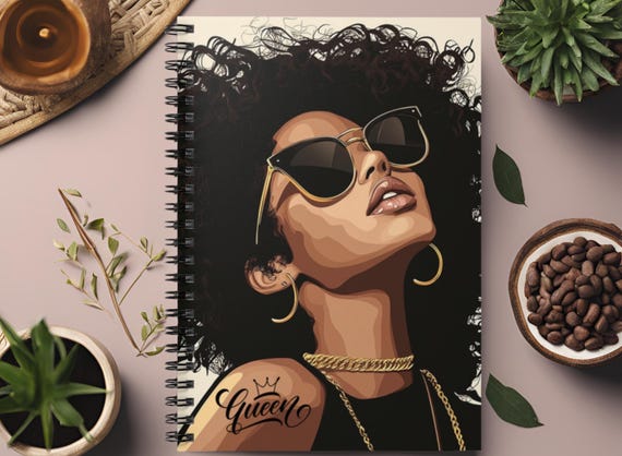 Black Woman Afrocentric Spiral Notebook - Ruled Line, Unique Journal for Writers and Journalists, Gift for Her, Black Art, Queen Diary