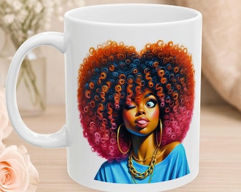 Afrocentric Black Woman Ceramic Mug | Personalized Black Culture Christmas