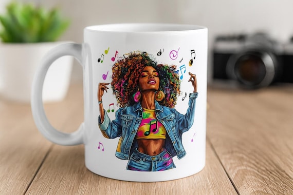 Personalizable Afrocentric Melanin Black Woman Music Lover Mug | Ceramic Mug