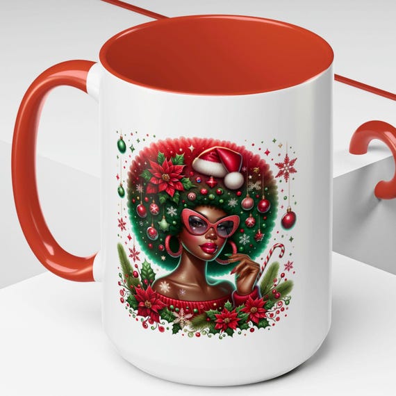 Black Woman Christmas Mug, African American Decor, Gift for Her, Sister, Mom, Black Culture, Empowerment