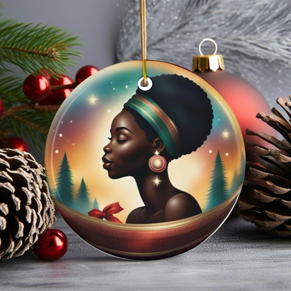 Ceramic Ornament, African Woman Christmas Decor, Black Empowerment, Holiday Gift, African American Christmas, Black Culture Ornament
