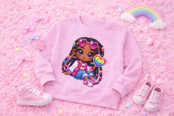 Candy Heart Girl Rainbow Lollipop Toddler Sweatshirt | Afrocentric Black Girl Crewneck