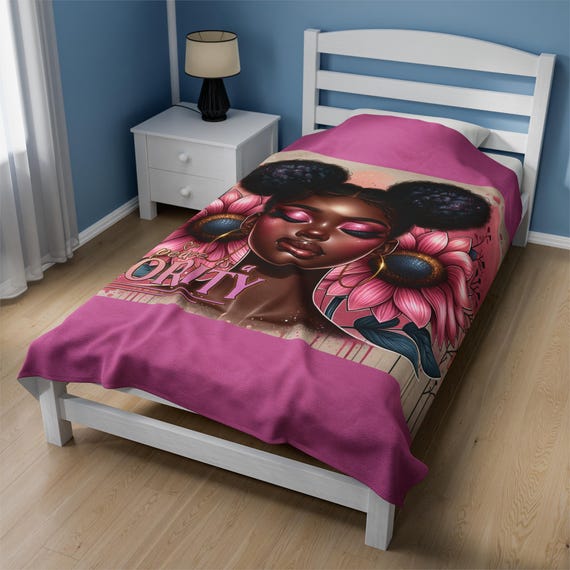 Velveteen Plush Blanket - Pink Black Woman Art, Make Yourself A Priority, Black Empowerment, Afrocentric, Christmas Birthday Gift