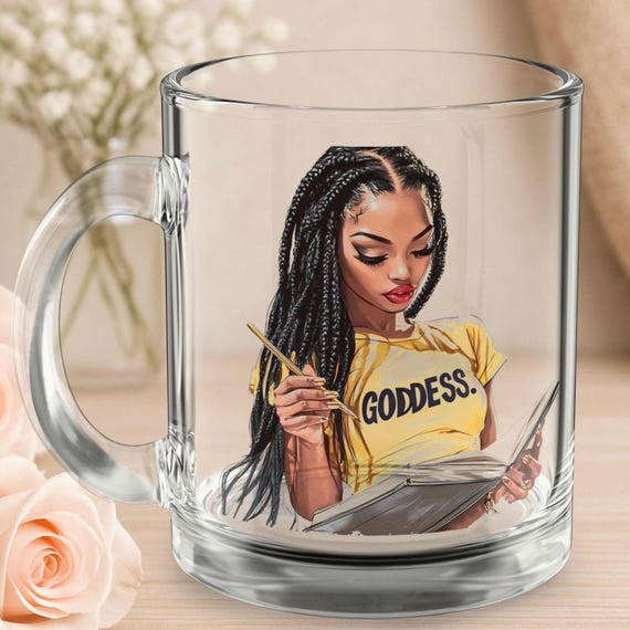 Inspirational Goddess Glass Mug, 10oz - Empowerment Gift for Artists, Coffee Lovers, Journaling, Birthdays, and Self-Care