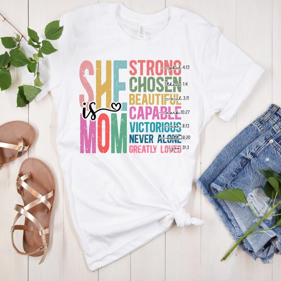 Christian Mom Shirt, Shirt for Christian Moms, Religious Womens Shirt, Gift For Mom, She is Mom Bible Verse Women's T-Shirt Runs Large