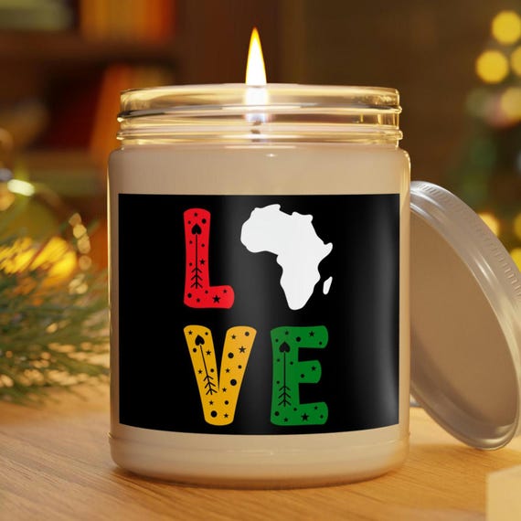 Love Africa Scented Candle 9oz, Kwanzaa Gift, Black Power Afrocentric Candle, BLM Holiday Decor, African Culture Candle, Birthday Present,
