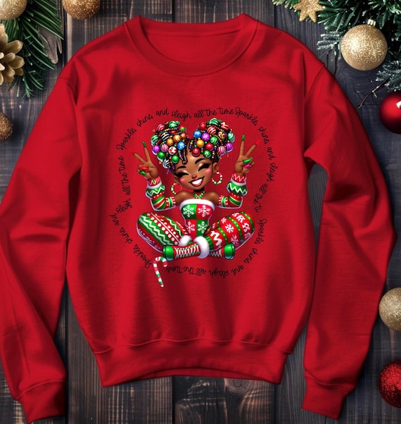 Afro Girl Peace Sign Christmas Pattern Sweatshirt | Black Culture Holiday