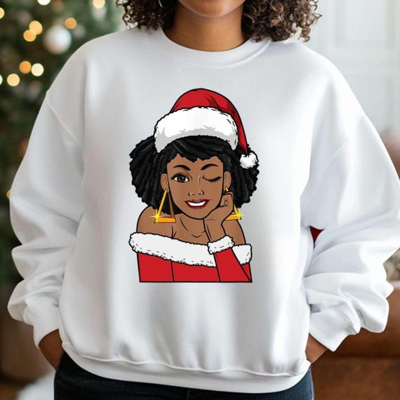 Black Woman Christmas Sweatshirt, Red Holiday Sweater Gift for Mom, Wife, Friend, Daughter, Afrocentric Culture Xmas Jumper, Unisex Crewneck