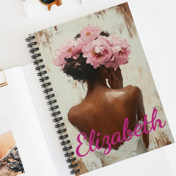 Floral Spiral Notebook - Afrocentric African American Black Culture Personalized Custom Journal, Gift for Her Stationery, Floral Decor,