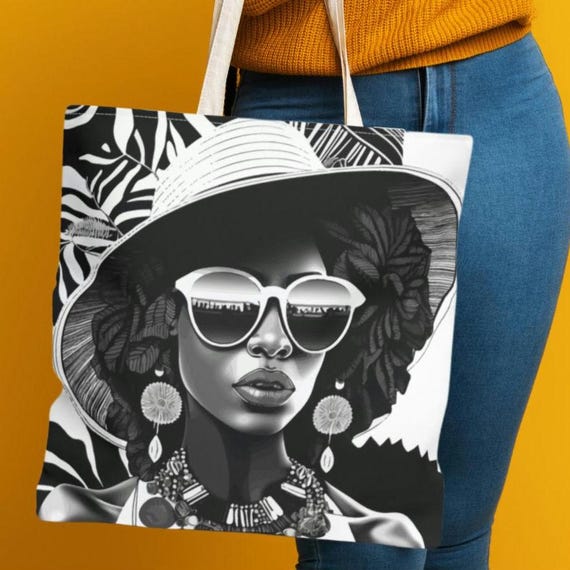 Fashion Woman Sunglasses Tote Bag - Cute Unique Gray and Black Bag, Christmas Gift for Her, Mom, Daughter, Wife, Friend - Everyday