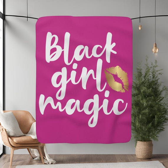Sherpa Blanket, Pink Black Girl Magic Cozy Throw, Christmas Birthday Gift for Her, Mom, Daughter, Friend, African American Black Empowerment
