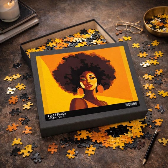Afro Woman Puzzle, Black Culture Art Gift, Chipboard Puzzle