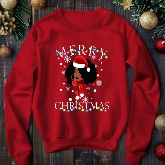 Black Woman Christmas Sweatshirt, Red Holiday Sweater Gift for Mom, Wife, Friend, Daughter, Afrocentric Culture Xmas, Unisex Crewneck