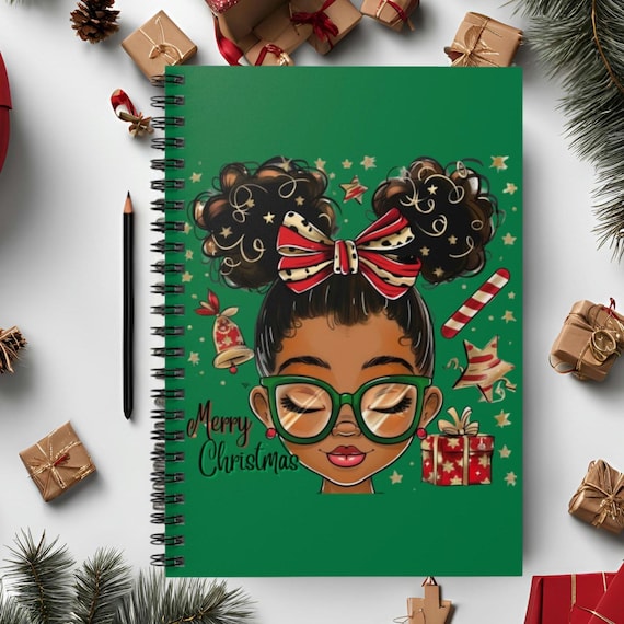 Black Girl Christmas Spiral Notebook - Ruled Line, Afrocentric Journal, Cute Gift for Daughter, Niece, Student