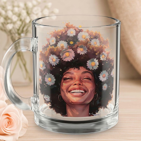 Floral Glass Mug, Cheerful Mug for Coffee, Birthday Gift, Summer Vibes, Nature Lover's Gift, Inspirational Drinkware