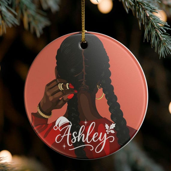 Personalized Afrocentric Braided Black Woman Ceramic Ornament