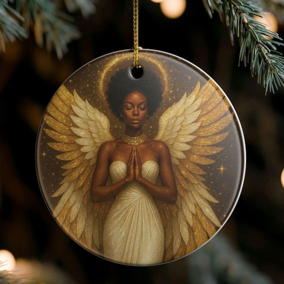 Ceramic Ornament, African American Cherub Hanging Decoration, Spiritual Angel Gift, Black Culture Home Decor