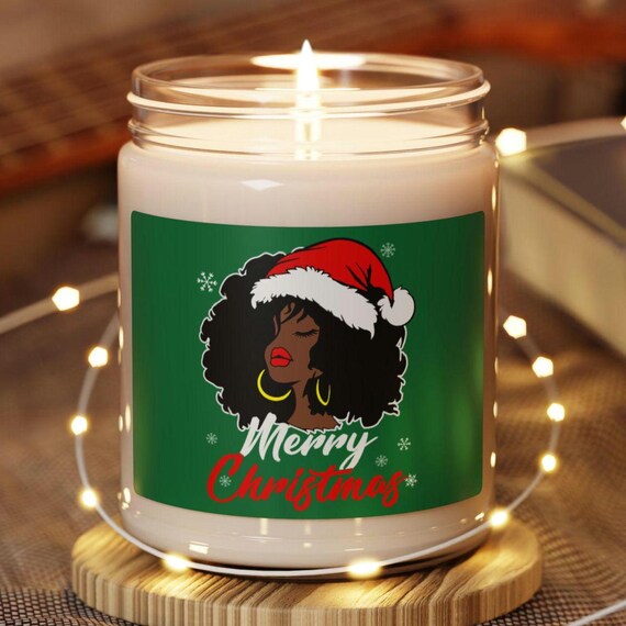 Scented Candle, Black Woman Christmas Candle, Holiday Gift for Her, Afrocentric Decor, Mom Gift, Sweet Smelling Candle, Black Culture