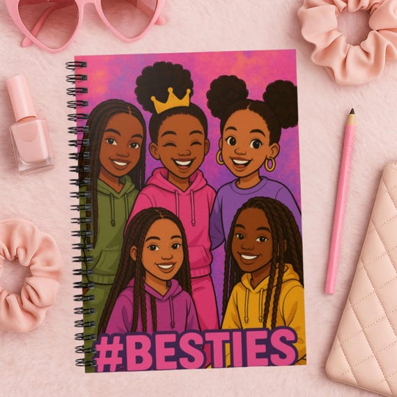 Spiral Notebook - Black Girl Afrocentric Fun Colorful Journal for Friendship Day, School Supplies, Girls' Gift