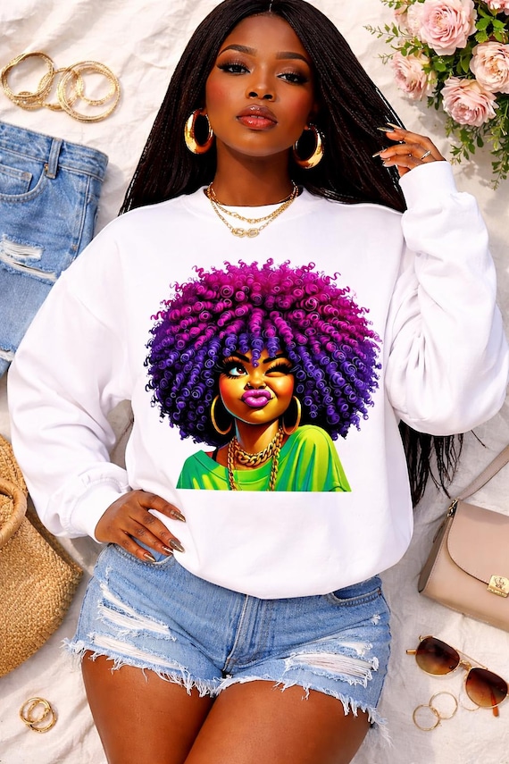 Afro Queen Graphic Sweatshirt, Black Girl Magic Crewneck, Natural Hair Art