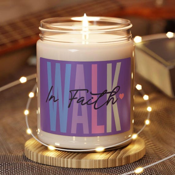 Christian Scented Soy Candle, Purple Walk in Faith Candle, Religious Christmas Gift, Home Decor, Mom and Grandma Gift, Encouragement Candle