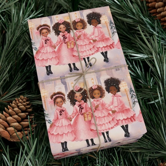 Gift Wrap Papers, Afrocentric Christmas Wrapping Paper, Black Culture Decor, Cute Holiday Gift Wrap, Grandma Daughter Child Gifts, Pink