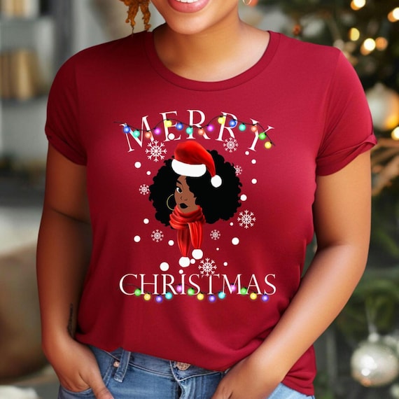Black Woman Christmas Tee, Afrocentric Holiday Shirt, Melanin Black Girl Gift, African American Unisex Tee, Cute Red Shirt, Black