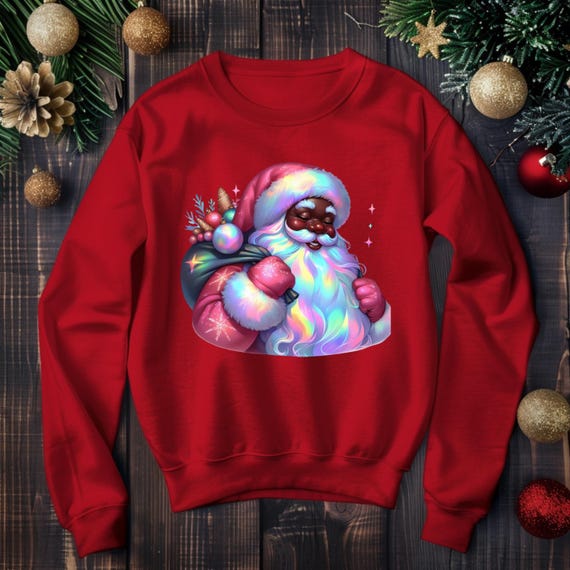 Colorful Rainbow Santa Crewneck Sweatshirt | Afrocentric Black Christmas