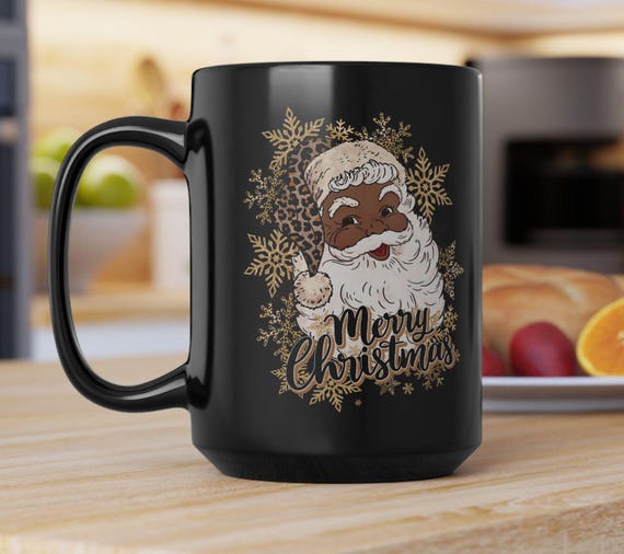Black Santa Christmas Coffee Mug, African American Holiday Mug, Cute Black Xmas Mug, Santa Christmas Mug, Black Culture Christmas, Coffee