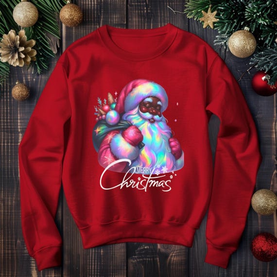 Colorful Rainbow Santa Crewneck Sweatshirt | Afrocentric Black Christmas