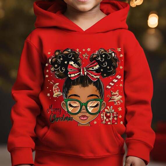 Black Girl Toddler Christmas Hoodie - Gift for Daughter, Granddaughter, Afrocentric Children, Black Culture, Red Hoodie, Holiday Hoodie