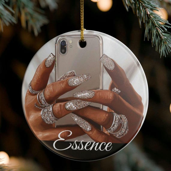 Afrocentric Glam Selfie Ceramic Ornament, Holiday Decoration
