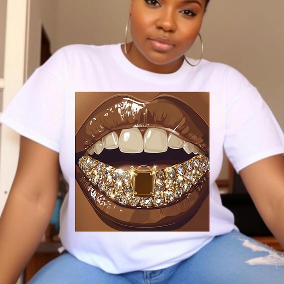 African American Glamour Shirt, Fast Shipping, Unisex Heavy Cotton Tee - Trendy Streetwear, Fashion Lovers, Party Wear, Sparkling Lips Tee