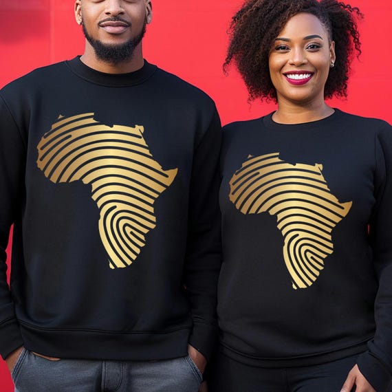 Gold Africa Finger Print Sweatshirt, Kwanzaa, Afrocentric Gift, Black Culture, Unisex Heavy Blend Crewneck, Gift for Him Her