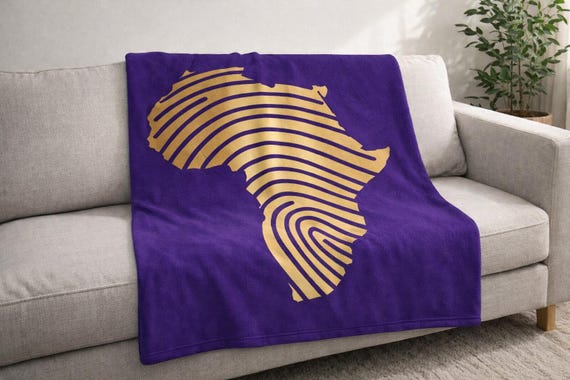 Africa Map Throw Blanket – Purple & Gold Afrocentric Decor | Lightweight Cultural Throw | Black Heritage Home Accent