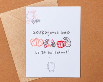 Gourdgeous Girls | Risograph Card | Funny Fall Card | A2