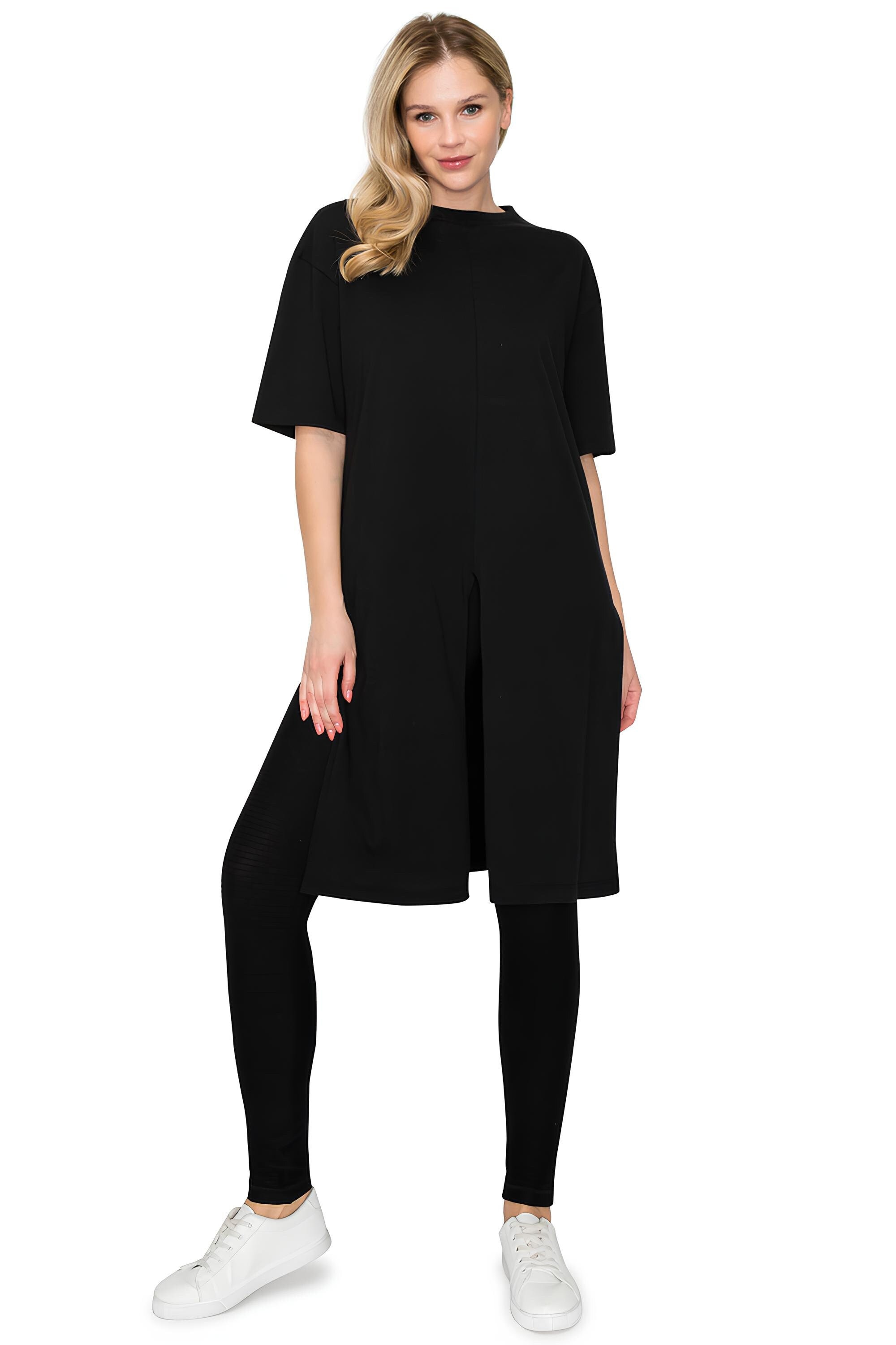 Stylish Women's Cotton Tunic Top with Slits - Loose Fit, Longer Length