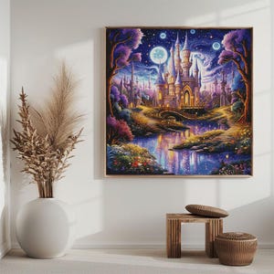 Castle at Night Counted Cross Stitch Pattern: Fantasy Landscape (PDF), Exstra Large, Cottagecore, Instant Download, Full Coverage Chart